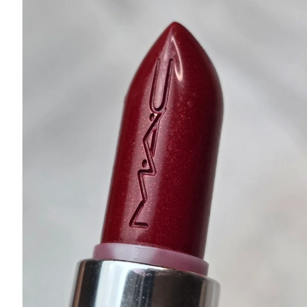 MAC Lustreglass Lipstick 545 Glossed and Found Sheer Shine Red Shimmer W1